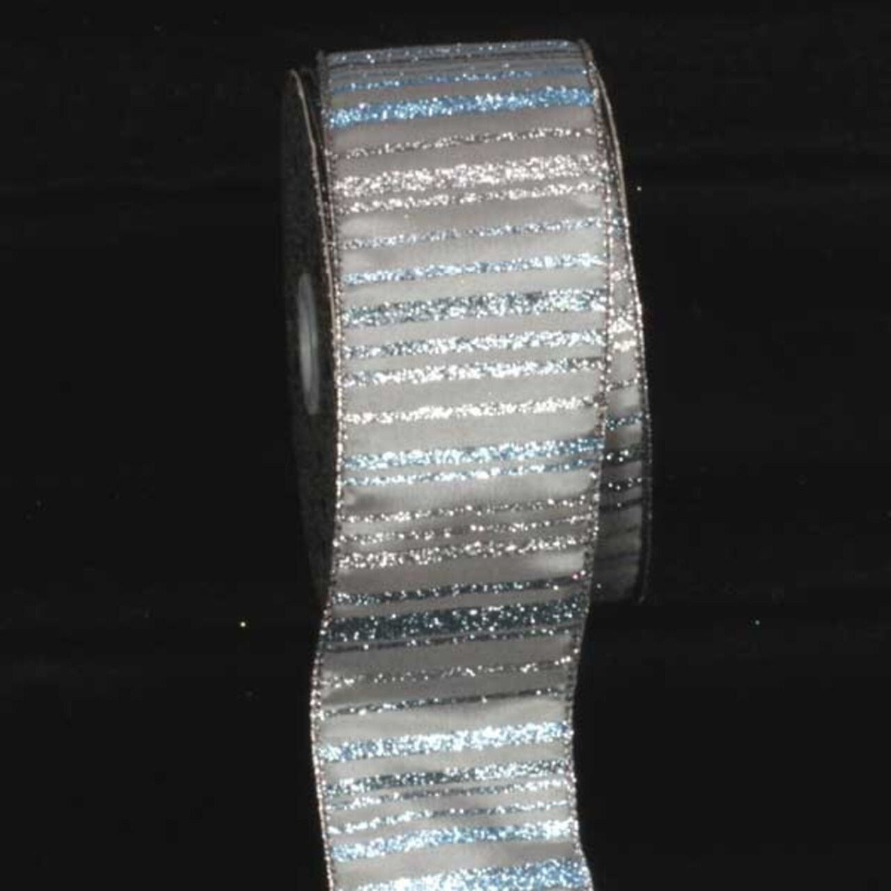 The Ribbon People Silver and Blue Glitter Striped Diagonal Wired Craft Ribbon 2.5" x 20 Yards